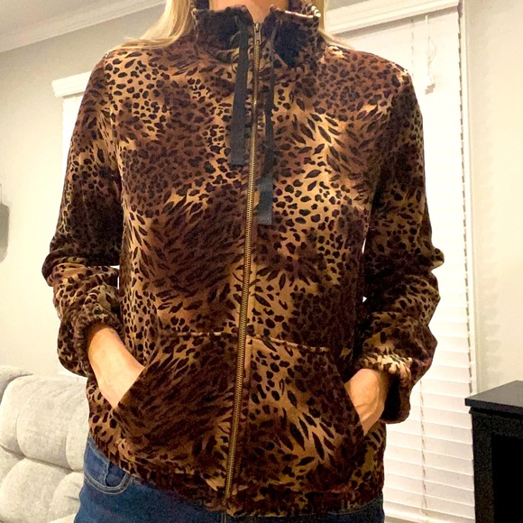 ELLEN TRACY ACTIVE Animal Print Velour Zipper Track Jacket LARGE - Picture 2 of 11